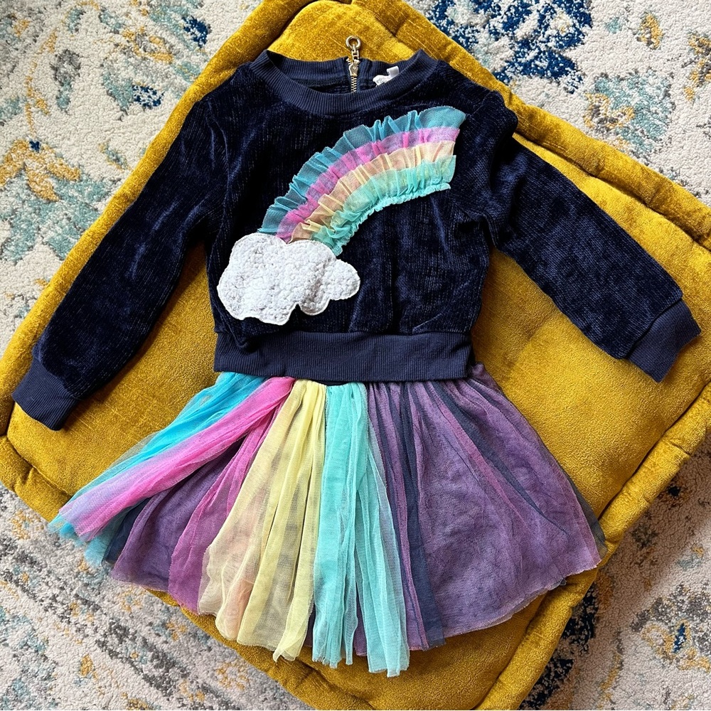 Truly Me Toddler / Little Girls Chiffon Tank Dress Rainbow Velour Sweater Set